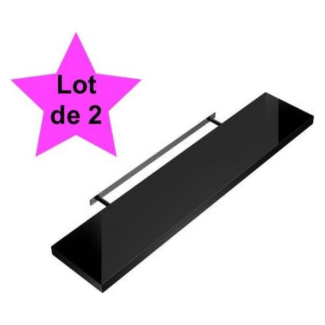 Lot de 2 Étagères murales flottantes 90 cm en MDF Noir Brillant. Tablette à fixer au mur (1/5)