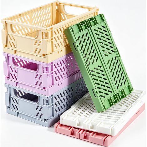 Boîtes Pliantes en Plastique Empilable Cagette Plastique Pliable Caisse Pliante Rangement avec Poignée pour Cuisine Chambre à Coucher Bureau Pique-Nique Shopping Camping (6er Set S-Mehrfarbig-B) (1/4)