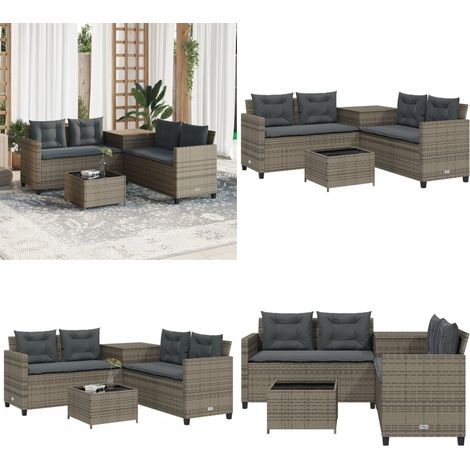 Gartensofa in L-Form mit Tisch und Kissen Grau Poly Rattan - Gartenmöbel - Outdoor Möbel - Rattan Sofa - Gartengeset - Lounge Set - Home & Living (1/5)