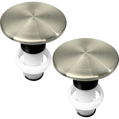 Ensemble de 2 bouchons de vidange escamotables pour lavabo de salle de bain en nickel brossé (1/5)