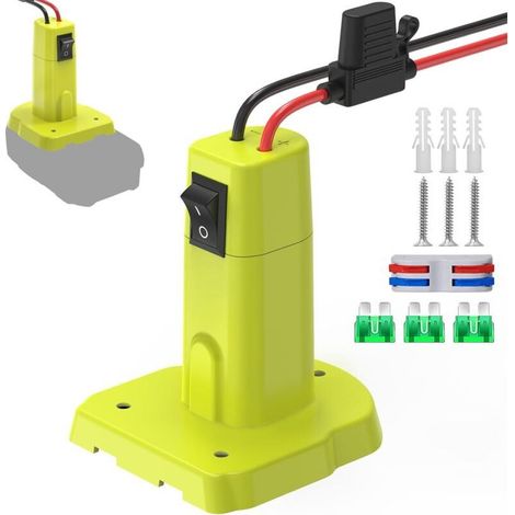 Adaptateur Power Wheel compatible avec batterie Ryobi 18 V, kit convertisseur de batterie amélioré avec interrupteur, fusible et bornes de câble, câble 12 AWG (1/4)