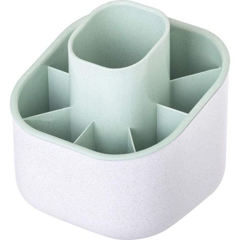 Égouttoir à Couverts - 9 Compartiments - 12,5 x 12,5 x 13 cm - Ustensile de Cuisine - Gris et Turquoise (1/5)