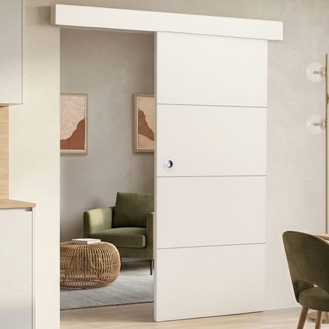 Set Schiebetür weiß 83 cm mit Schiene und Befestigungen