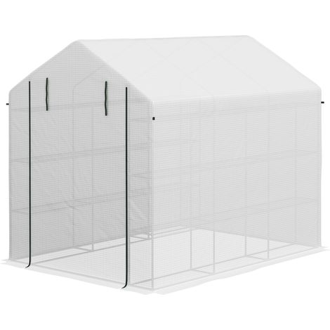 8 x 6ft Walk-In Greenhouse,  Shelves - White (1/5)