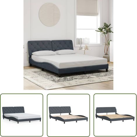 The Living Store Bettgestell ohne Matratze Dunkelgrau 160x200 cm Samt - Bettsofa - Doppelbett - Boxspringbetten - Samtcouch - Wohnbereich (1/5)