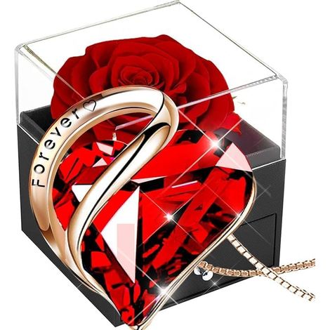 Rose eternelle Cadeau Femme,Les Roses Conservée,Rosen Stabilisée,Préservée Fleur,Cadeau pour Elle la Noël,La Saint-Valentin,Fête des mères,Anniversaire (1/5)