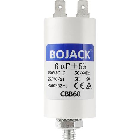 CBB60 6uF 450V Condensateur de Démarrage moteur de Moteur pour Pompe de Piscine 6µF 450 Volt 30x57MM Connecteur M8 50/60Hz (1/5)