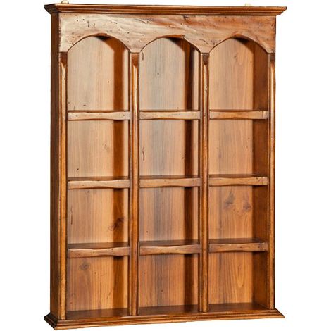 Vitrina colgante de estilo Country de madera maciza de tilo acabado con efecto nogal 54x12x72 cm (1/4)