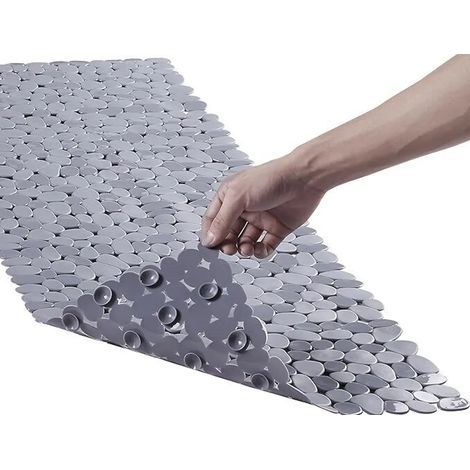 Extra-large non-slip bath mat, suitable for children and the elderly, with drain holes and suction cups, 8840 cm, gray. (1/5)