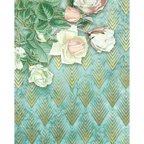 papier peint panoramique fleurs bleu et vert - Sanders & Sanders (1/3)