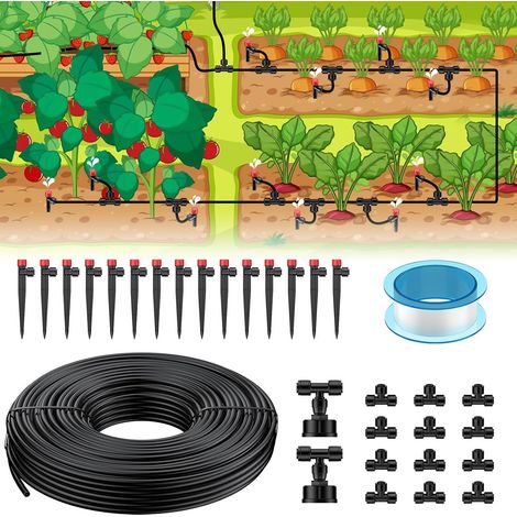 1 Kit d'irrigation goutte à goutte, Tuyau 15 m, Arroseurs réglables, Raccords push-to-fit, Pour serre jardin terrasse (1/5)