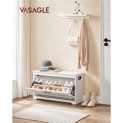 Vasagle – Banc à chaussures blanc 80 x 30 x 46 cm – Meuble rangement avec porte abattante et séparateur réglable – LHS120T10 (1/5)