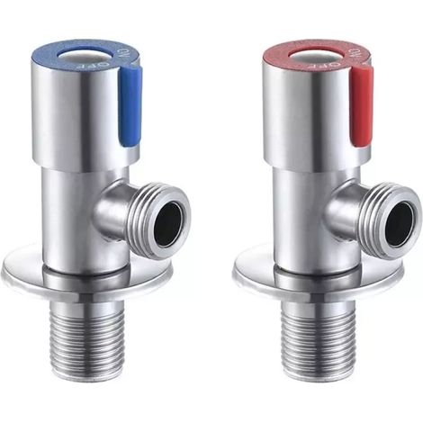 Ensemble de 2 robinets d'angle en acier inoxydable, robinets de régulation d'angle pour lavabos, robinet à bille 1/2". (1/5)