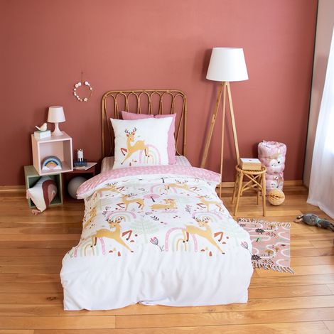 Parure de lit enfant 140x200 cm réversible – Motif biche – Microfibre douce anti-plis – Lavable en machine à 40 °C