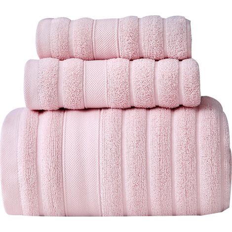 Dickes und saugfähiges Baumwoll-Badetuchset (3-teilig): 1 Badetuch und 2 Waschlappen, rosa. (1/5)