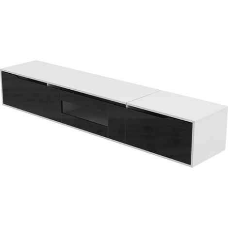 Meuble TV moderne en panneau mélaminé noir et blanc avec éclairage LED multicolore, 180 x 35 x 30 cm (1/5)