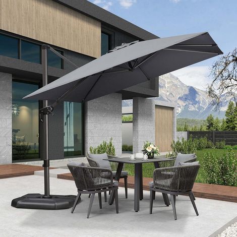 Purple Leaf – Parasol déporté en aluminium 2,7 × 2,7 m carré – Protection UV UPF 50+ – Système de manivelle – Pivote à 360° pour ajustement optimal