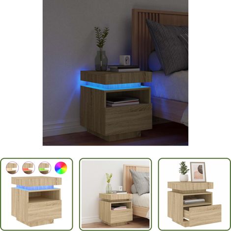Éclairage LED - Armoire de chevet avec lumières LED chêne sonoma 40x39x48,5 cm (1/5)