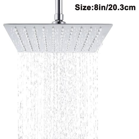 Pommeau de douche encastré rond/carré effet pluie, en acier inoxydable poli miroir, avec buses anticalcaires et effet cascade. (1/4)