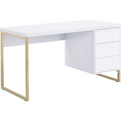 Scrivania con 3 cassetti MDF laccato e Metallo Bianco e Dorato - TIMFIA II (1/5)