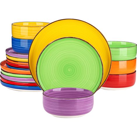 Juego de vajilla de cerámica de 18 piezas, diseño elegante, servicio completo para varias personas. (1/2)