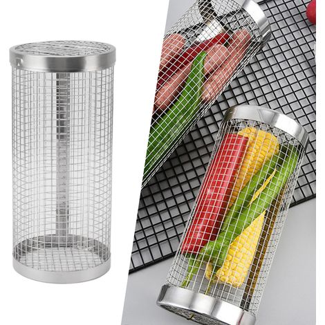 Grille de barbecue rotative, support de barbecue, filet de barbecue en acier inoxydable, panier de barbecue, tube rond pour barbecue d'extérieur, petite taille (1/5)