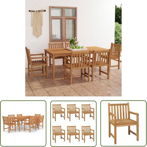 The Living Store 7-tlg. Garten-Essgruppe Massivholz Teak - Holz Essgruppe - Gartenmöbel Set - Teakholz Esszimmer - Outdoor Esstisch - Gartentisch (1/5)