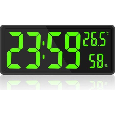 Horloge numérique grand écran - Grande horloge murale numérique avec température et humidité - Horloge murale numérique avec chiffres LED pour chambre - Bureau - Lecture claire pour les personnes âgé (1/4)