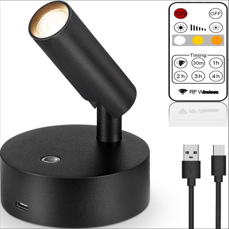 Spot LED Rechargeable USB, Applique Murale Intérieure Sans Fil Noir (1/5)