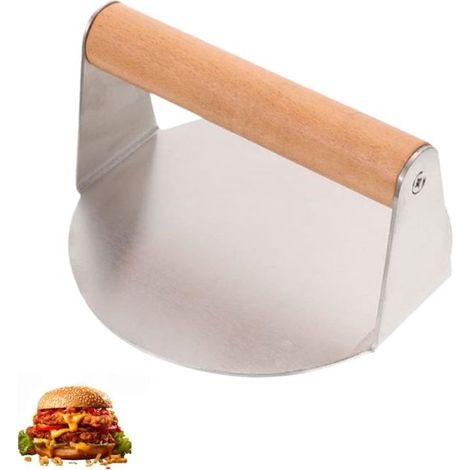 Molde redondo de acero inoxidable de 1 pieza para hamburguesas / prensa plana para carne, tocino y filetes (16x16x8,4 cm) (1/5)