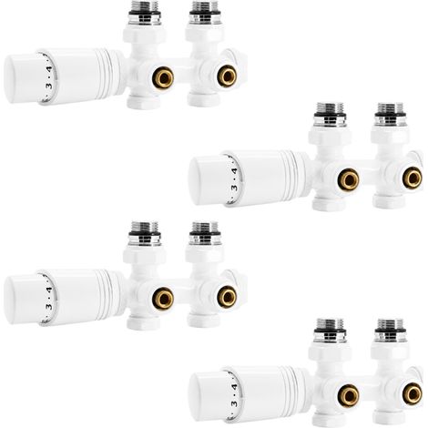 Lot de 4 Kit universel raccordement radiateur blanc 50 mm avec vanne thermostatique et raccords Fluidheat (1/5)