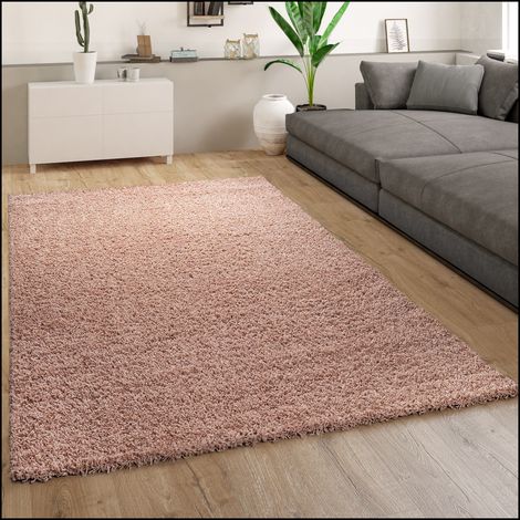 Paco Home Hochflor Teppich Wohnzimmer Shaggy Langflor Modern Einfarbig Rosa 120x170 cm
