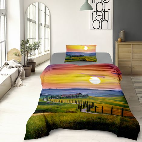 Completo Letto Lenzuola 100% Cotone Set Lenzuolo Moderno Sotto Sopra Federe Due Stampe In Altissima Definizione Dis65tuscany - Una Piazza e Mezza