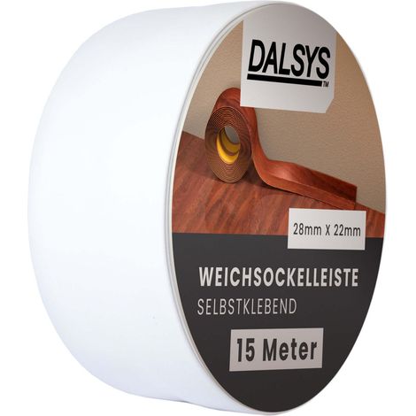 Dalsys Weichsockelleiste selbstklebend Klebeleiste, Abschlussleiste für Fugen in Wohnbereich, Küche, Bad, aus PVC Kunststoff - Weiß 15m