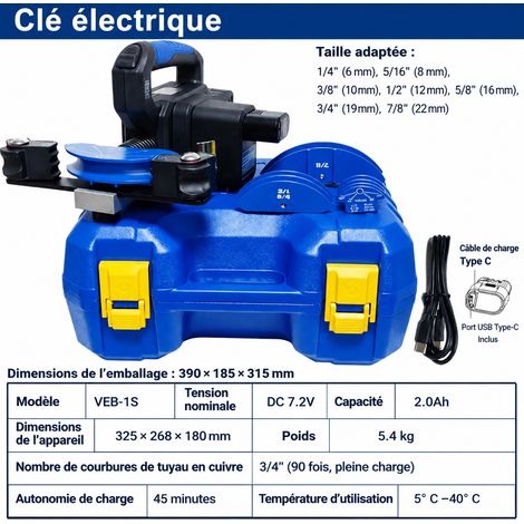 Cintreuse électrique sans fil VEB-1S pour tube en cuivre 6-22 mm 180 kN 180° veb-1s 22mm 180kn 180 1 kg – Livraison gratuite