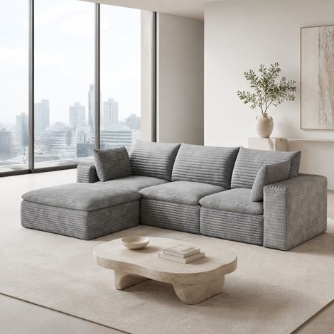 Divano angolare modulare 260 cm in tessuto effetto velluto a coste grigio OKWISH (1/5)