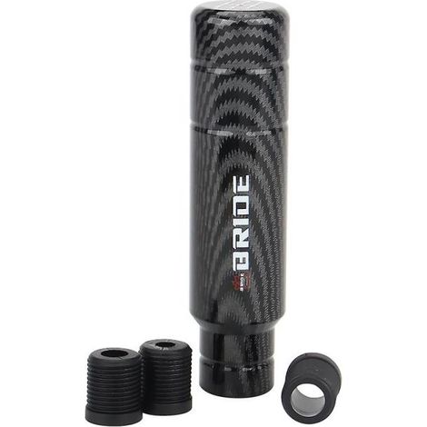 Pomo de palanca de cambios universal de aluminio con diseño de fibra de carbono, 13 cm, con adaptadores M8, M10 y M12. Color: Negro fibra de carbono. (1/5)