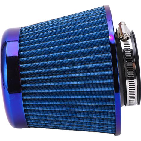 Filtre à air d'admission d'air pour voiture 76 mm (3 po) haute performance, lavable, réutilisable, conique, accessoire universel, bleu (1/5)