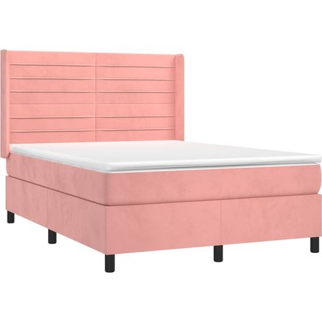 vidaXL Sommier à lattes de lit avec matelas Rose 140x190 cm Velours (1/5)