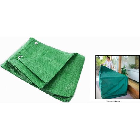Telo protettivo occhiellato in pvc verde rettangolare per tavolo sedie impermeabile 203x102x67cm (1/2)