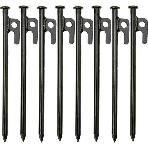 Set mit 8 robusten 20 cm langen Zeltheringen mit Haken und Loch, für Camping, Reisen, Gartenarbeit und felsiges und schwieriges Gelände.