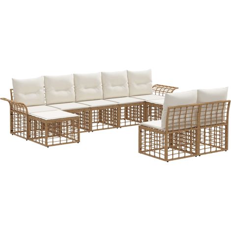 Set di divani da esterno 9 pcs Naturale e Bianco Crema vidaXL