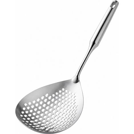 Grande écumoire/passoire en acier inoxydable 304 avec maille de qualité alimentaire  convient aux cuisines domestiques et professionnelles  idéale pour écumer l'huile et égoutter l'eau  couleur argent (1/5)