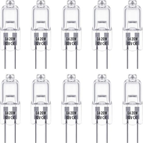 10 Ampoule G4, Halogène 20W 12V, Dimmable, Blanc Chaud 2800K, Angle 360°, Intérieur (1/5)