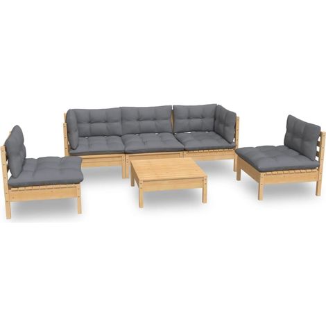 Juego de muebles de jardín 6 pzas y cojines madera maciza pino vidaXL (1/5)