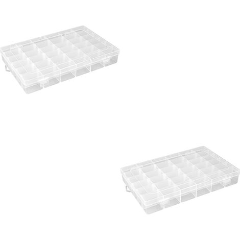 Boîte De Rangement - Boîte De Tri À Compartiments Réglables - 36 Compartiments - Couvercle Transparent - En Polypropylène - Pour Perles Et Boutons - 27 x 17,5 x 4,5 cm - 2 Pièces