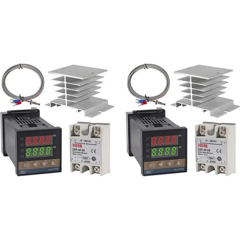 Kit de termostato de alto voltaje REX-C100 con controlador de temperatura PID 2X de 100 V CA a 240 V CA + relé SSR de 40 DA + sonda K
