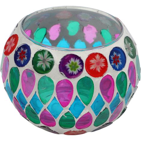 Porte-bougie mosaïque : Fabriqué en verre mosaïque aux couleurs vives et aux motifs magnifiques, ce porte-bougie convient aux bougies, aux plantes et aux stylos. (1/5)