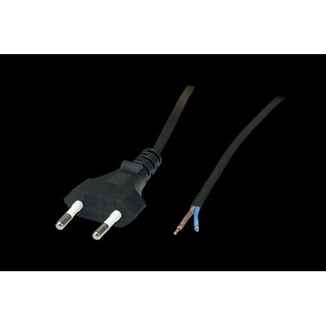 POSAC-CEE7/16BK12: POS-Netzkabel CEE7/16-YJ01[2,5A] – verzinnte Enden H03VVH2-F2G0,5 L=1200, schwarz