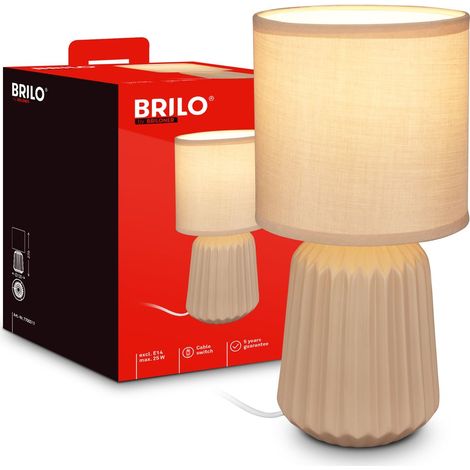 Briloner Nachttischlampe Keramikfuß Ø13x27 cm E14 Fassung max. 25W Kabelschalter Beige - Tischlampe Wohnzimmer Schlafzimmer Flur (1/5)